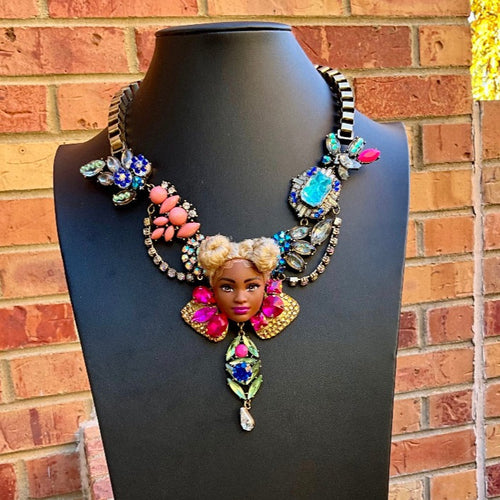 Pendant / Pink and Blue Barbie Necklace
